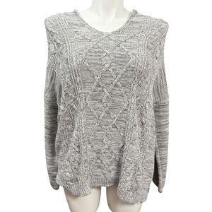 Soft Surroundings Gray Cable Knit Hoodie Sweater XL